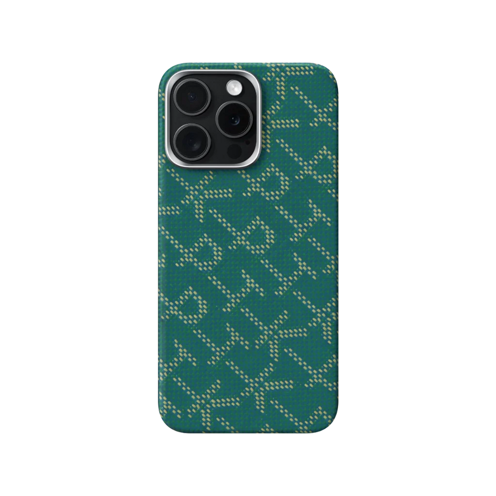 iPhone 15 Pro,PITAKA Monogram Gold/Green,Tactile Woven Case