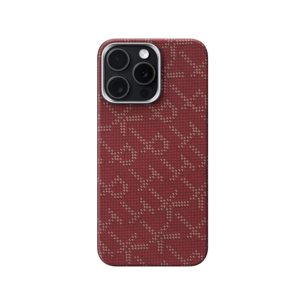 iPhone 15 Pro,PITAKA Monogram Gold/Red,Tactile Woven Case