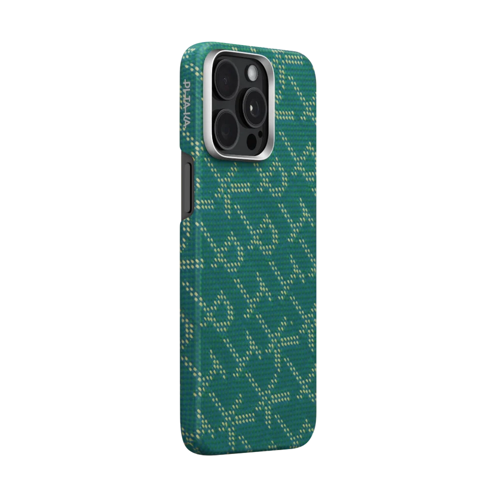 iPhone 15 Pro Max,PITAKA Monogram Gold/Green,Tactile Woven Case
