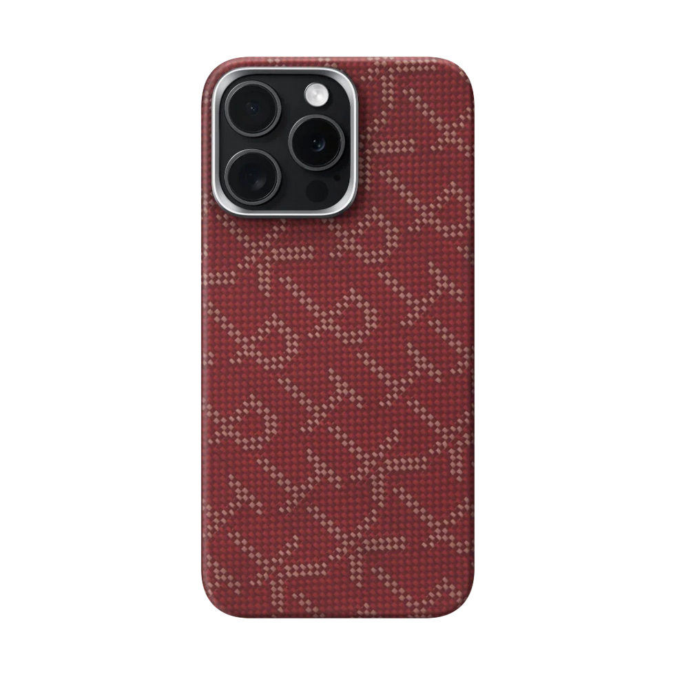 iPhone 15 Pro Max,PITAKA Monogram Gold/Red,Tactile Woven Case