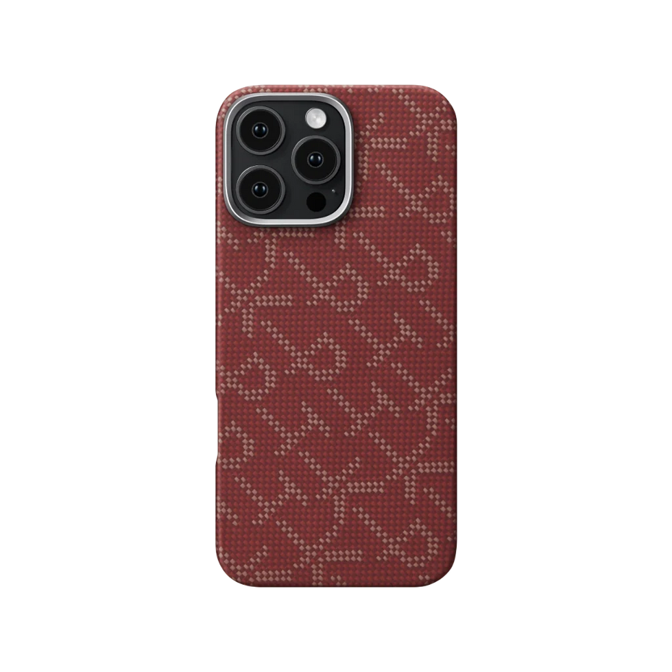 iPhone 16 Pro,PITAKA Monogram Gold/Red,Tactile Woven Case